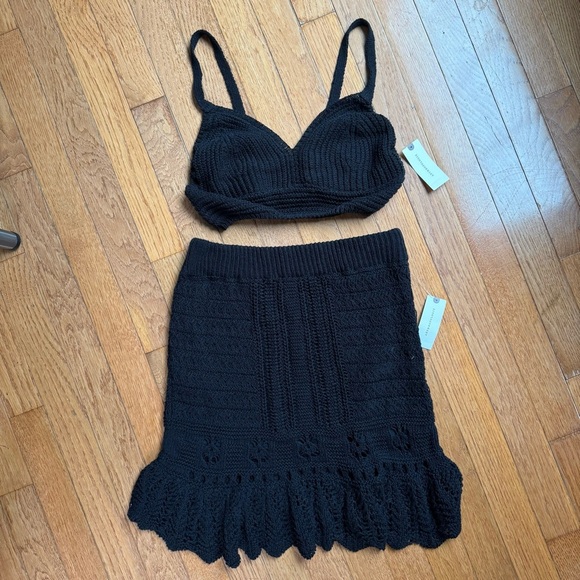 NWT by Anthropologie Black Crochet Knit Skirt Bralette Top Set 100% Cotton Small - Picture 2 of 13